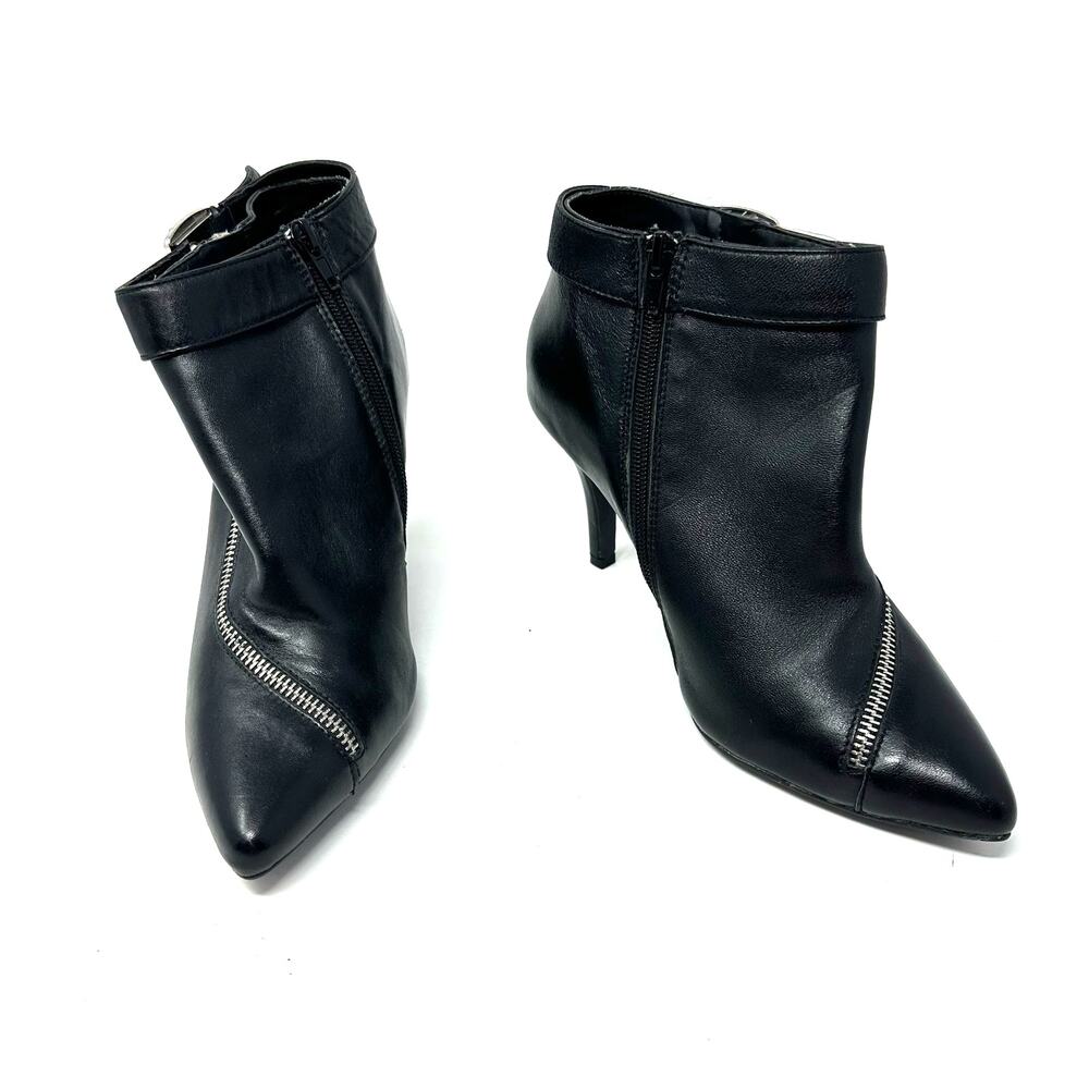 Lane Bryant Size 8 Boot Black Leather 4" Heel Ankle Booties Pointed Toe Side Zip
